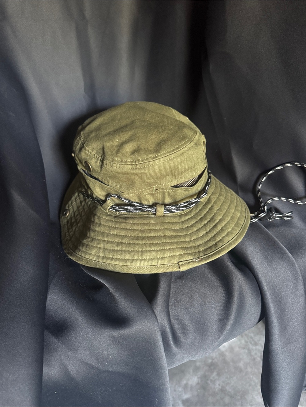 Duluth Trading Co Olive Green Bucket Hat with Black Accent Cord